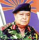 Burma / Myanmar: General Bo Mya (1927-2006), Chairman of the Karen National Union from 1976-2000, with a KNU flag background
